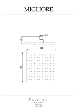 PALERMO Верхний душ, 400х400 mm., антикальций, хром, артикул 30159