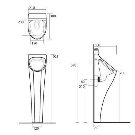 KERASAN Aquatech Писсуар напольный в комплекте с сифоном и креплением, цвет белый