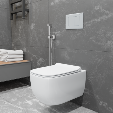 PINTO RIMLESS
Безободковый подвесной унитаз с горизонтальным выпуском в стену c легкосъемным сиденьем с функцией микролифт в комплекте 
Тип смыва: Каскадный                
Размер : 525*360*350mm  
EWC700-126W, артикул EWC700-126W