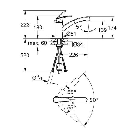 Смеситель для кухни GROHE Start 2015 с выдвижной лейкой, хром (30307000) Смеситель для кухни GROHE Start 2015 с выдвижной лейкой, хром (30307000)