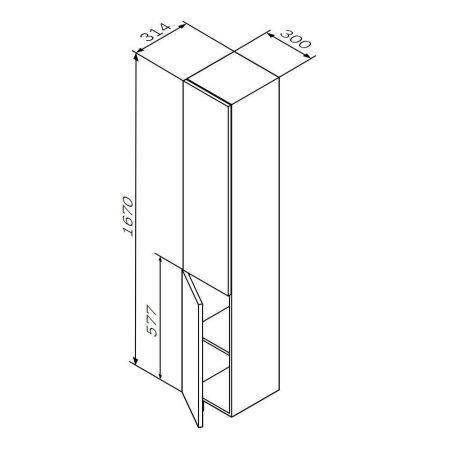M90CHR0306WG GEM, шкаф-колонна, подвесной, правый, 30 см, двери, push-to-open, цвет: белый, глянец, артикул M90CHR0306WG
