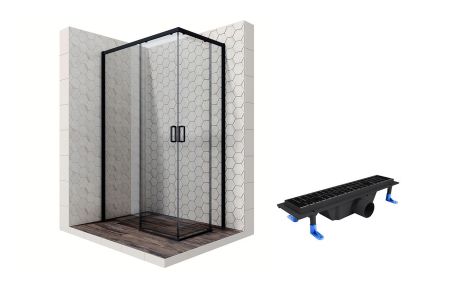 Душевой уголок Ambassador Queen Black 11011205L-ST1, прямоугольный, линейный трап, 120х80, артикул 11011205L-ST1