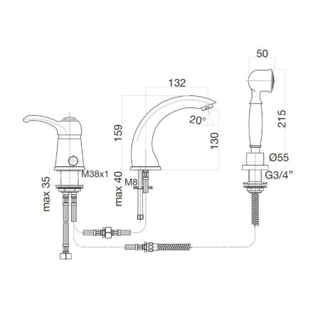 Смеситель на борт ванны Webert Aurora AU850701065, бронза