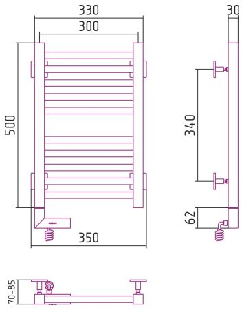 Полотенцесушитель электрический "МОДУС 2.0" 500х300 / МЭМ левый (Без покрытия)