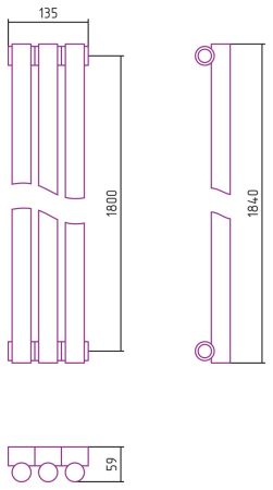 Отопительный радиатор ЭСТЕТ-1 н/ж 1800х135 / 3 сек (ЗОЛОТО), артикул 03-0301-1803