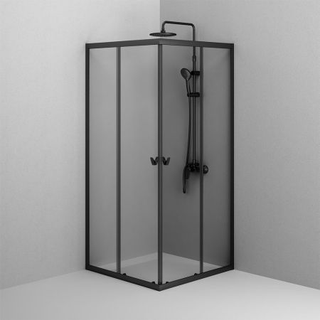W87G-403-9090-BТ Sunny душ огражд квадратн, раздвижн двери 90x90 черный,стекло прозрачн