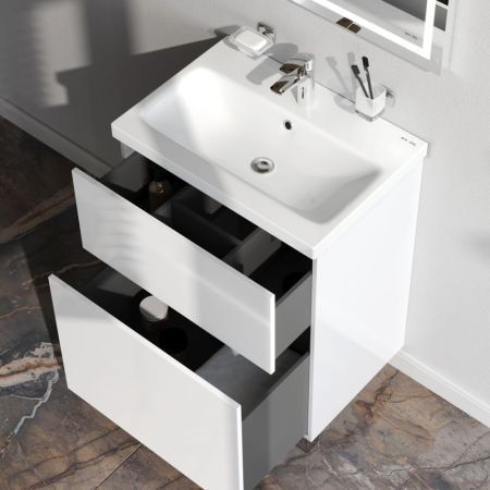 M90FSX06022WG32 GEM, База под раковину, напольная, 60 см, 2 ящика push-to-open, цвет: белый, глянец, артикул M90FSX06022WG32