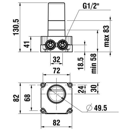 Внутренняя часть, Laufen, Simibox, стандарт подвода воды-1/2", для настенных смесителей с 1 отверстием, артикул HF574036000000