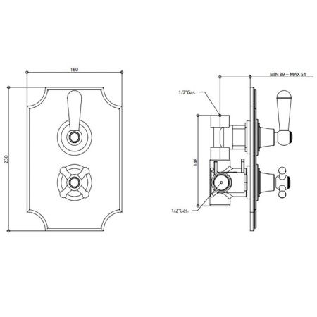Bongio Mille Nuits Смеситель термостатический для душа, цвет хром/черный фарфор