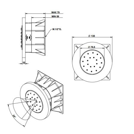 Bongio Soffioni Боковой душ круглый, цвет золото, артикул 00867ORNR