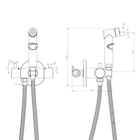 Смеситель Rossinka X термостатический с гигиеническим душем, встраиваемый (X25-58), артикул X25-58