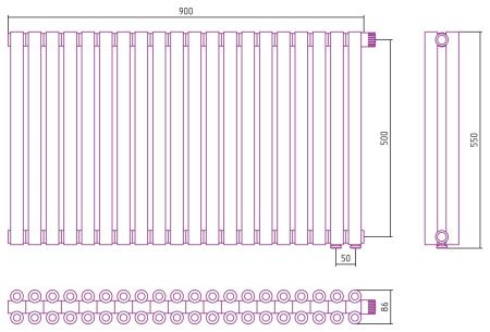 Отопительный радиатор ЭСТЕТ-00 н/ж EU50 500х900 / 20 сек (ЗОЛОТО)