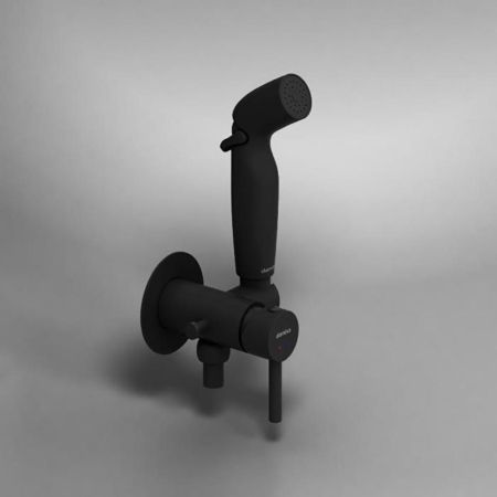 211000300 Option Смеситель, монтируемый в стену, с гиг.душем и крючком, черный, артикул 211000300