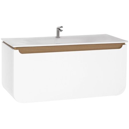 Тумба с раковиной Creavit Pion 120 PN0120.01.BDM+DP120 подвесная Белая Дуб, артикул PN0120.01.BDM+DP120