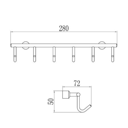 Планка с крючками Savol S-005256, хром, артикул S-005256