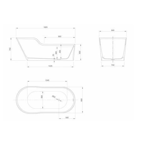KNIEF Glow Ванна отдельностоящая симметричная  182х84х70/50см  со сливом, цвет белый матовый, артикул 0600-062-01 bi matt