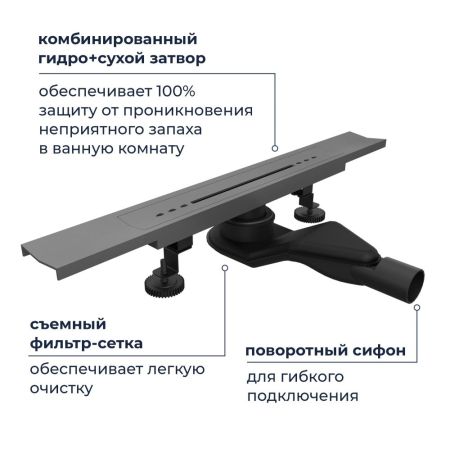 Душевой трап, обрезной, V-образный серый RGW SDR-53Gr, артикул 76215380-11