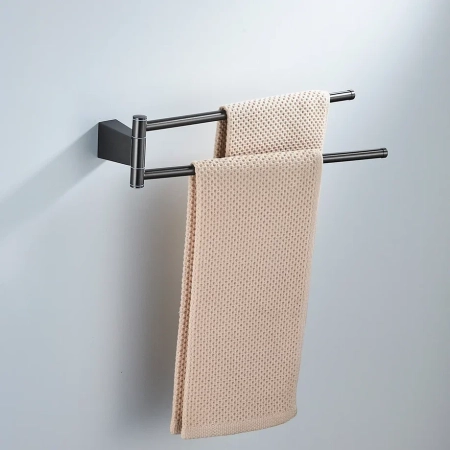 Полотенцедержатель поворотный двойной Shevanik SG5707T, оружейная сталь