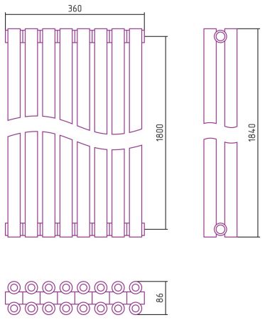 Отопительный радиатор ЭСТЕТ-00 н/ж 1800х360 / 8 сек (САТИН), артикул 071-0332-1808