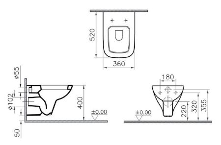 *S20 унитаз подвесной 52см, белый, артикул 5507B003-0101