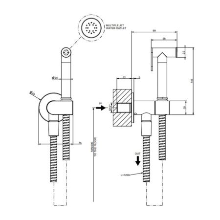 Gessi Origini Гигиенический душ, шланг 1250 мм, цвет: Warm Bronze PVD, артикул 45126#735