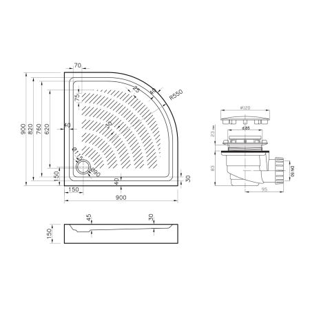 Комплект полукруглого душевого поддона с сифоном Lavinia Boho Rock 3707290S, 90 х 90 см, артикул 3707290S