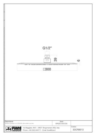 Fiore Shower, квадратный ультратонкий верхний душ 30х30 см, цвет хром, артикул 30CR8613