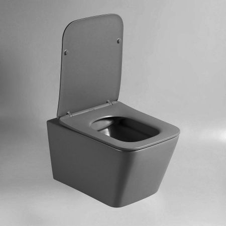 Унитаз подвесной Q-Line VT1-12MA безободковый, цвет антрацит мат., ультратонкое soft close сиденье, артикул VT1-12MA