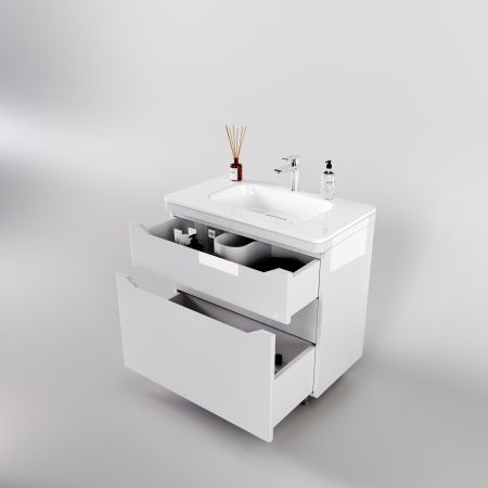 Тумба напольная "Марелла 80" (2 ящ.) Люкс антискрейтч белый глянец, PLUS, артикул СС-00002402