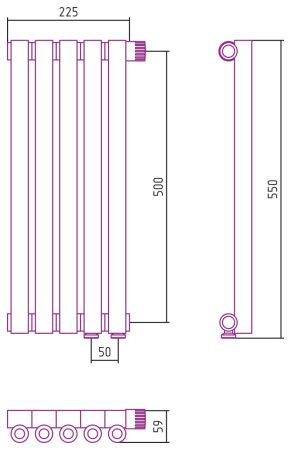 Отопительный радиатор ЭСТЕТ-0 н/ж EU50 правый 500х225 / 5 сек (Матовое ЗОЛОТО)