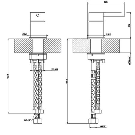 GESSI 316 Смеситель настольного монтажа для удаленного управления: цвет steel brushed