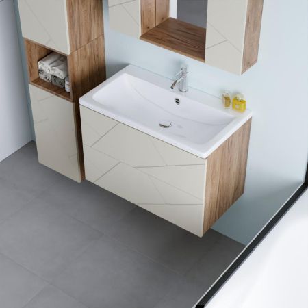 Тумба под раковину подвесная Бриклаер КРИСТАЛЛ латте, 80 см, артикул 4627125416941