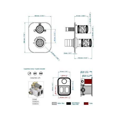 THG HIRONDELLES PLATINUM STAMPED Смеситель для душа встроенный, термостатический, с переключателем на 2 положения, внешняя часть, цвет Polished gold