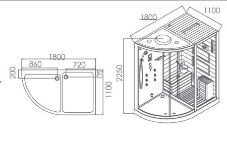 Сауна LUGANO Nero-R Black комбинированная 2в1 Cerutti SPA 1800x1100x2230, артикул CT8344