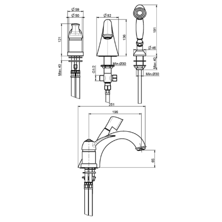 FIMA|Carlo Frattini Lamp Смеситель на борт ванны, с душевым комплектом, цвет бронза FIMA|Carlo Frattini Lamp Смеситель на борт ванны, с душевым комплектом, цвет бронза