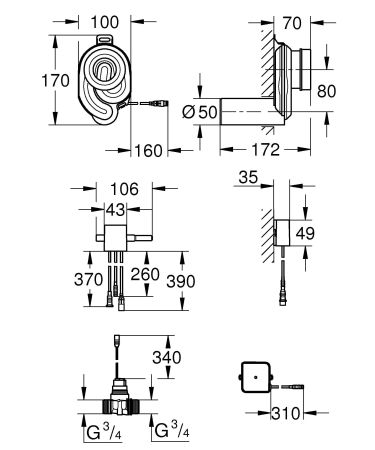 Сифон GROHE для писсуара с температурным датчиком, 230V (39368000), артикул 39368000