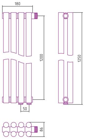 Отопительный радиатор ЭСТЕТ-11 н/ж EU50 1200х180 / 4 сек (Матовый ЧЁРНЫЙ), артикул 31-0312-1204