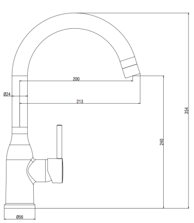 Смеситель для кухни, высокий излив, артикул: K16
