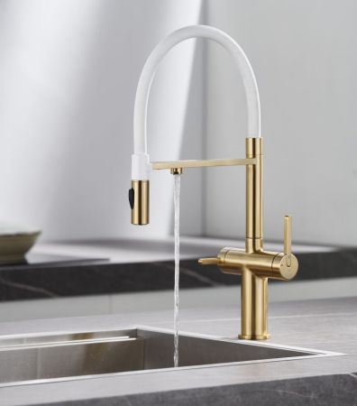 Смеситель для кухни с подключением фильтра для воды Rose R458G, золотой сатин