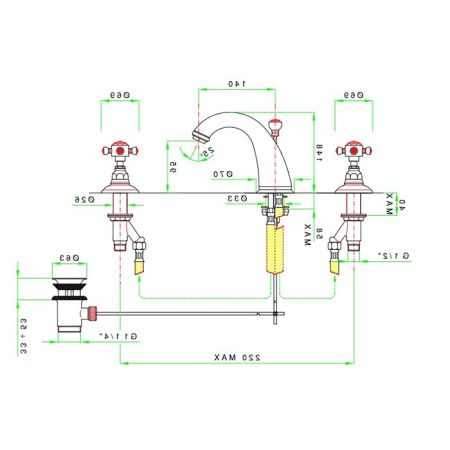 Nicolazzi Le Pietre Смеситель для раковины на 3 отверстия, излив: 140мм, цвет: Rose Gold, артикул 2108RG09