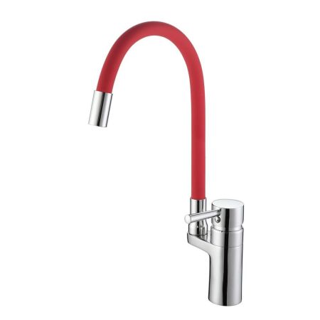 Смеситель для кухни с гибким изливом D-Lin D157315-4, хром/красный, артикул D157315-4