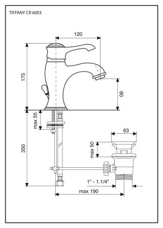 Emmevi Tiffany, однорычажный смеситель для раковины с донным клапаном, цвет белый-золото, артикул 6003BO