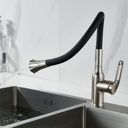 Смеситель для кухни с гибким изливом Raffine F303L-3, сатин