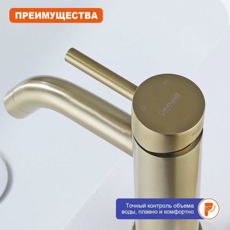 Смеситель для раковины Prohanss P31.10.03, золотой сатин