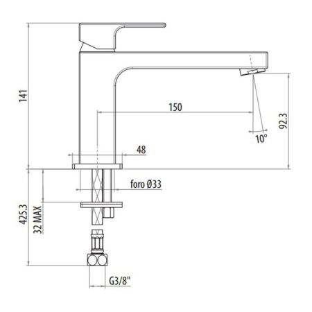GATTONI Kubik Смеситель для раковины без донного клапана,излив 150мм, цвет хром