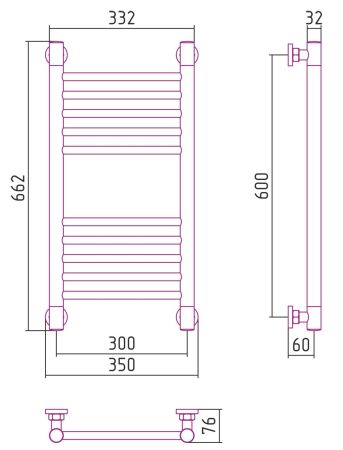 Полотенцесушитель водяной "Богема+" прямая 600х300 (Состаренная ЛАТУНЬ), артикул 051-0220-6030