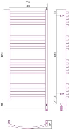 Полотенцесушитель электрический АРКУС 3.0 1200х500 МЭМ правый (Матовое золото), артикул 032-5705-1250