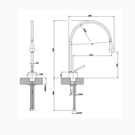 Gessi Goccia Смеситель для раковины на 1 отверстие, излив 244мм R=125, цвет: хром, артикул 33602#031