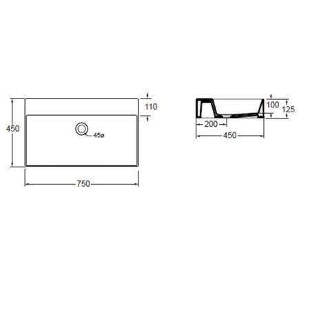 AZZURRA ELEGANCE Squared раковина подвесная/накладная  75х45см без отв. под смеситель , цвет белый, артикул ELLP075450Q0BI/(EQA75 bi)*0