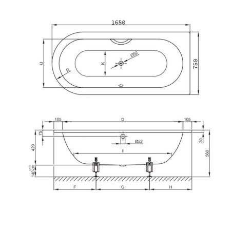 Опора для ванны, Bette, универсальная, комплект-2 штуки, артикул B23-1500